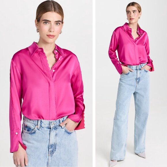 NEW A.L.C. Haven Scalloped Satin Top Disco Pink Retro Country Club Preppy - Picture 1 of 10